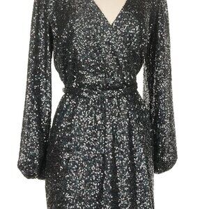 LOFT Sequin Wrap Dress Black Silver Cocktail